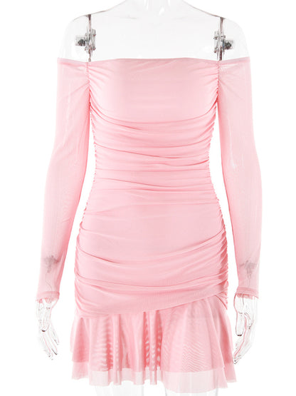 Elegant One Shoulder Double Layer High Elasticity Tight Dress For Women Bodycon Fall  Female Party Evening Dress