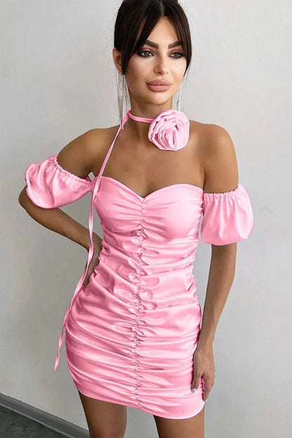 Strapless Pleated Slim Fit Mini Dress