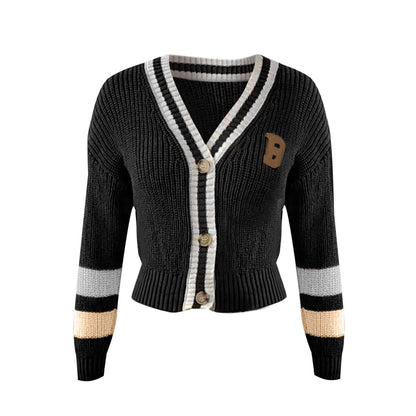 Cárdigan de punto a rayas con cuello en V para mujer | Ideal para otoño/invierno