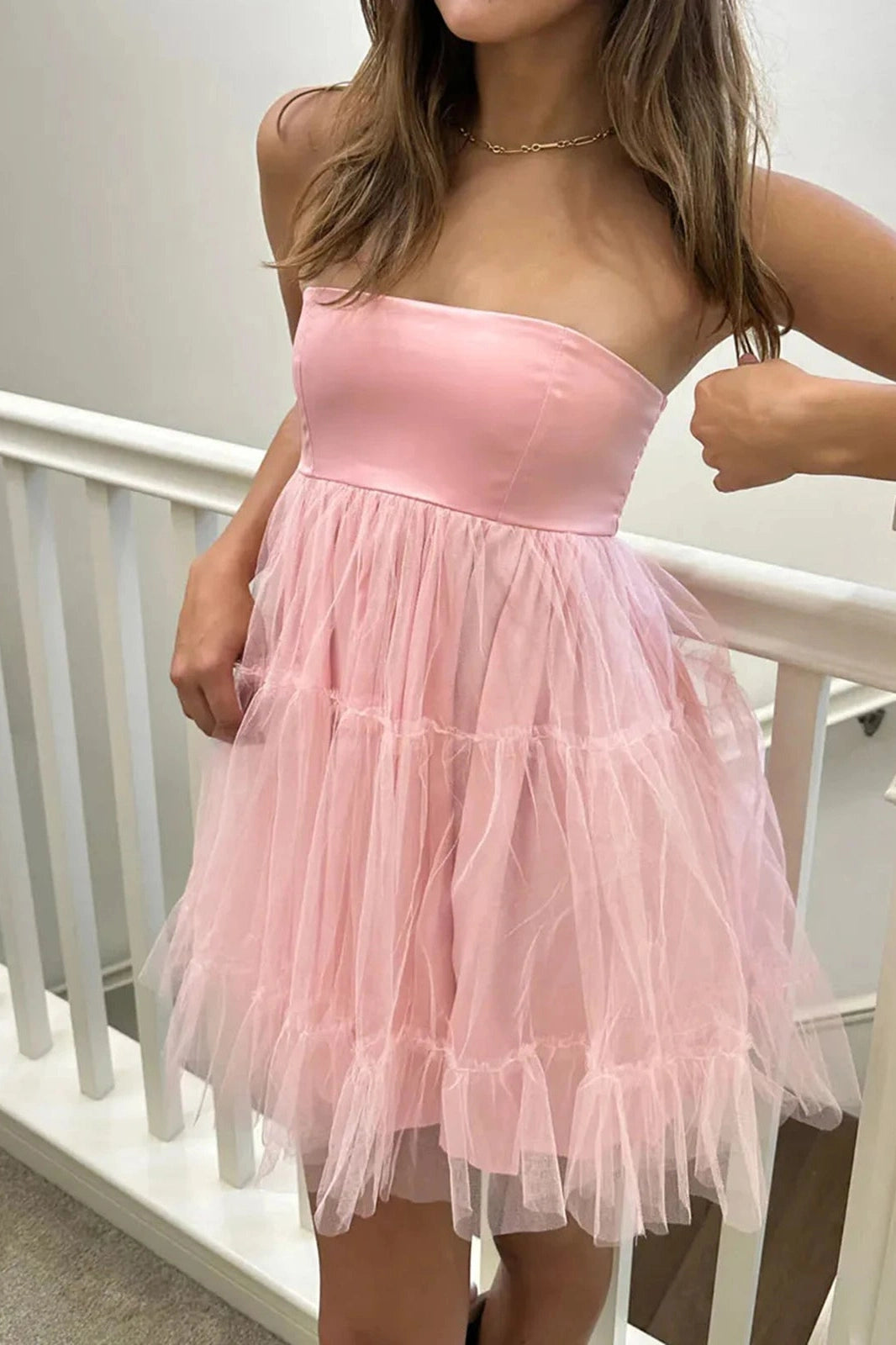Strapless Open Back A-Line Mini Dress