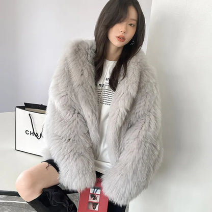 Winter Faux Fur Coat Women Hooded Loose Long Sleeve Outerwear High Street Luxury Fur Jacket Female Fashion Overcoats  New