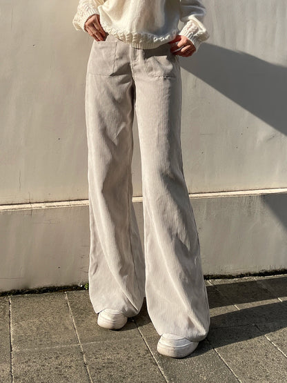 Causal All-Match Basic Corduroy Pants Women Elegant Gentle Loose Wide Leg Pants Simple High Fashion Autumn New