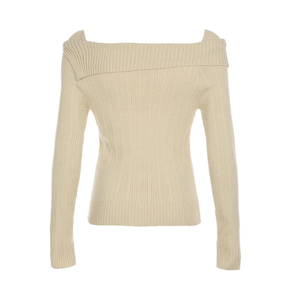 White Autumn Winter New Sweater Women Long Sleeve Y2k Retro Heart Print Top Off Shoulder Hotsweet Slim Pullovers