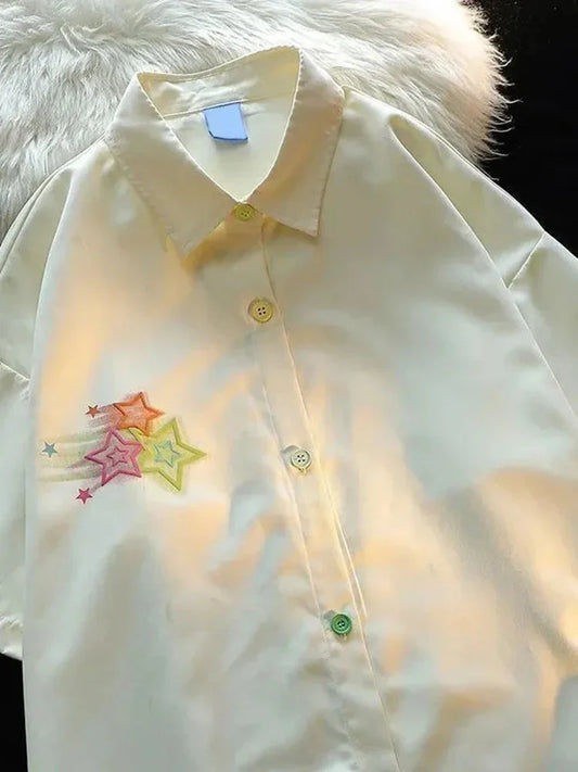 Harajuku Stars Y2K Shirt Loose Vintage Streetwear Bf Hip Hop Blouse Oversize Gothic Casual Short Sleeve Tops