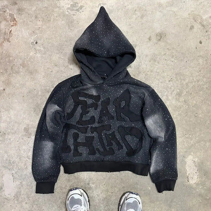 Rhinestone Patch Oversized Hoodie