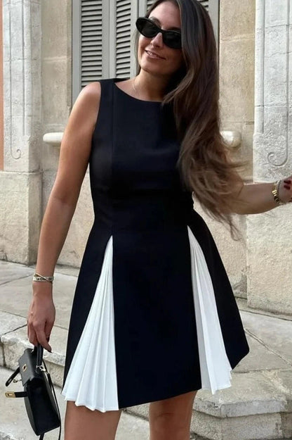 Sleeveless A-Line Mini Dress with High Waist Straps