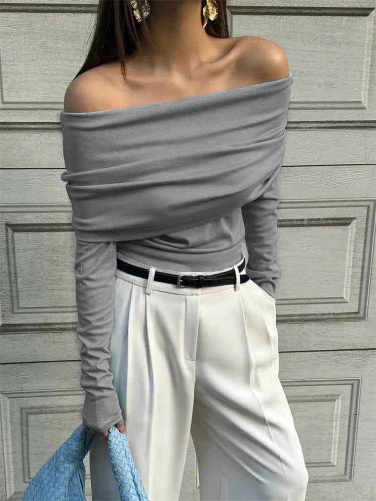Sweater Knit Pullover Backless Women Slim Bandeau Solid Cropped Top Streetwear Off-Shoulder Elegant Autumn Knitwear Top