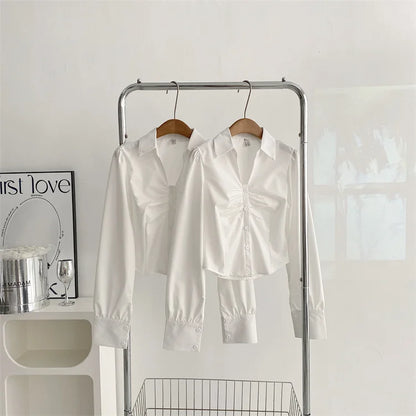Voguable  Y2K 3 Piece Set Cropped Coat + Long Sleeve Shirt + High Waist Halter Ruffles Mini Dress Korean Chic Outfits