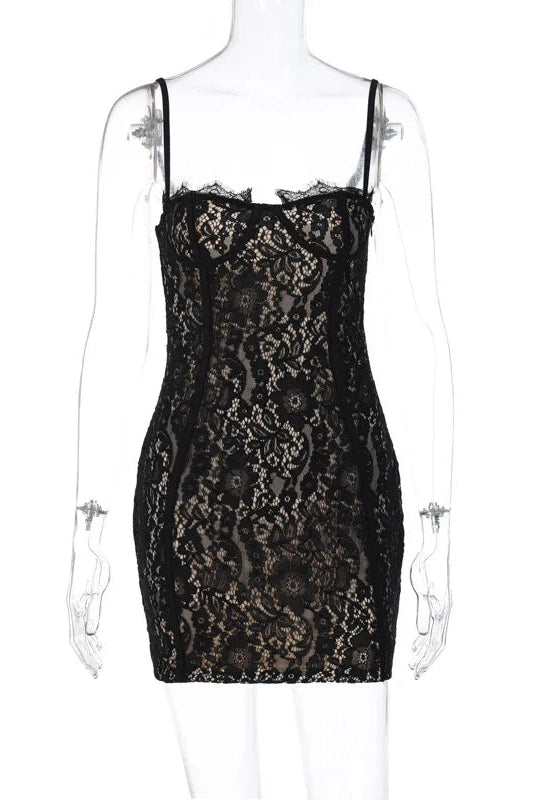 Lace Spaghetti Strap Bodycon Mini Dress