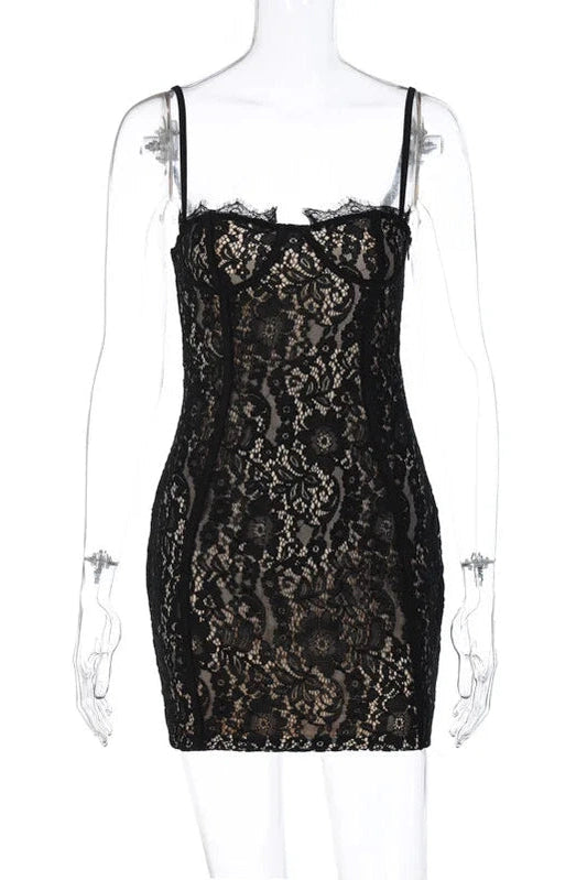 Lace Spaghetti Strap Bodycon Mini Dress