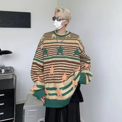 Voguable Y2K Star Sweater Harajuku Striped Knitted Pullovers Jumpers Tops Oversize Purple Winter Streetwear Hip Hop