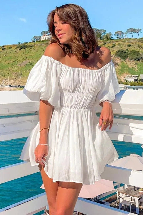Puff Sleeve Off Shoulder A-Line Mini Dress