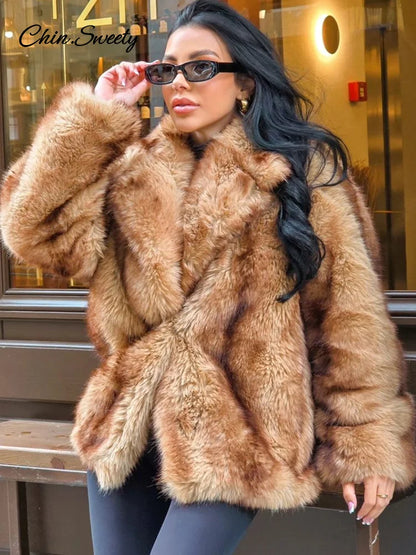 Oversized Fluffy Faux Fur Coats For Women  Winter Autumn Loose Lapel Cardigan Jacket Fashion High Street Warm Outwear New