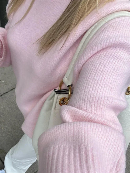 Pink Knitwear Sweater Pullover For Women Long Sleeve Fashion Loose Patchwork Cute Y2k Top Female Knit Elegant Pullover New