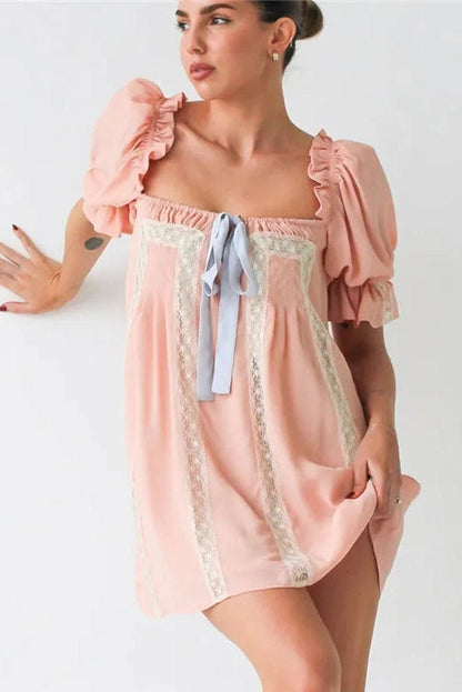 Square Neck Puff Sleeve Mini Dress