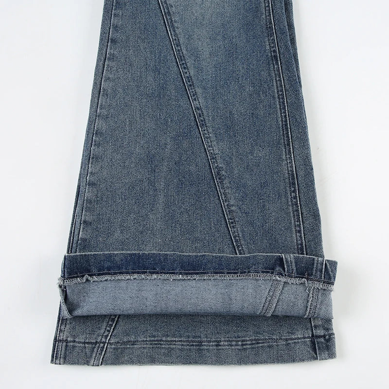 Y2K Low Waisted Washed Flare Jeans Korean Streetwear Blue Slim Fit Denim Pants Fashion Lady Casual Boot Cut Trousers