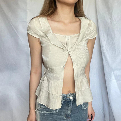 Ruffled Button Up Crop Top