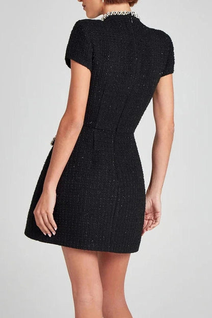 Slim Fit A-Line Mini Dress with O Neck and Short Sleeves