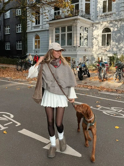 Chic Knitted Cape Cardigan Women Casual Solid Single-Breasted O-neck Sweaters Female Autumn Loose Versatile Simple Knitwear