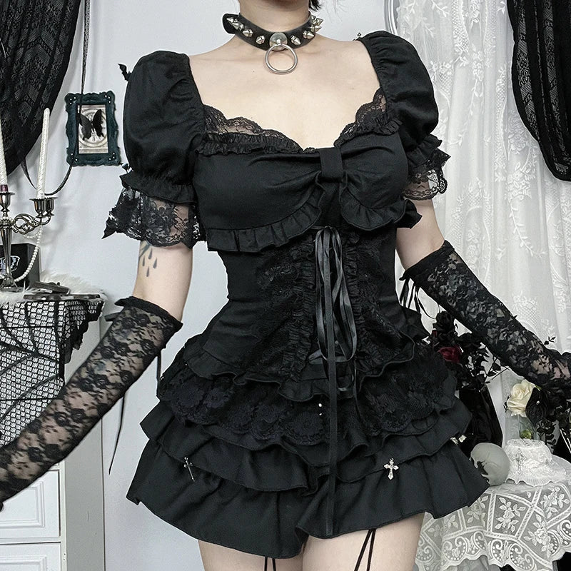 Lace Trim Puff Sleeve Blouse