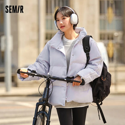 Down Jacket Women Stand-Up Collar Contrast Color Raglan Sleeve Loose  Winter New Three-Proof Windproof Down Jacket