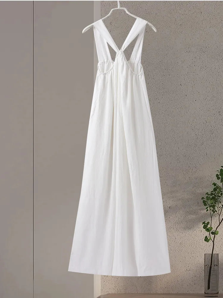 Elegant Solid Halter Women Long Dress Sleeveless Backless Female Maxi Dress  Spring Summer New Fashion Lady High Street Robe