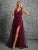 V-neck 3d sequin embroidered mesh slit skirt