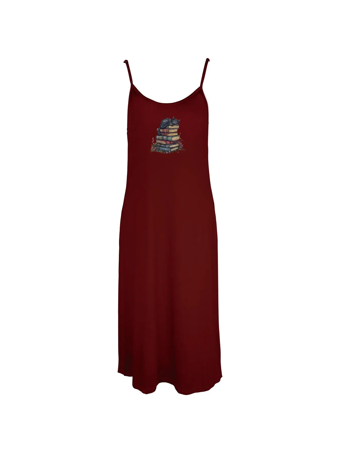 Adorable Cat Napping On Books Graphic Print Spaghetti Strap Dress Casual Sleeveless Cami Dress Women's Clothing