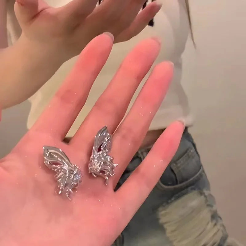 Punk Butterfly Ear Clip Liquid Metal Wing Ear Cuff No Piercing Earrings for Women and Girls