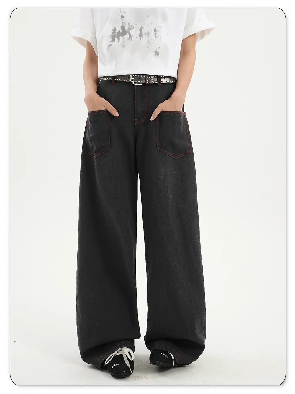 Snake Embroidery Wide Leg Pants