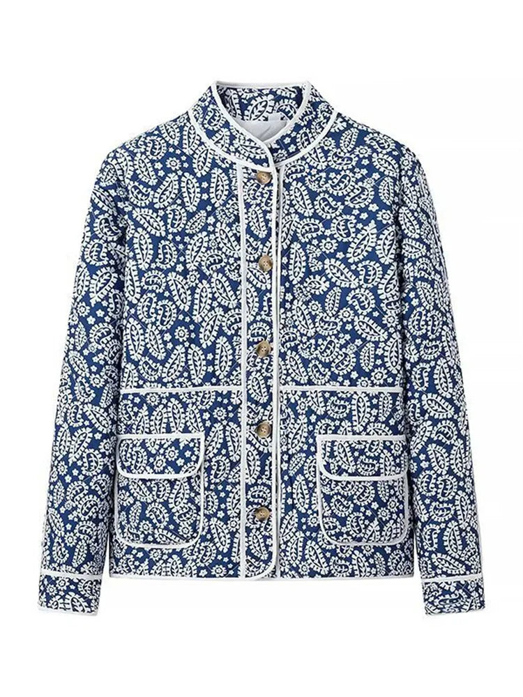 Fashion Printed Patchwork Jackets Female Contrast Loose Long Sleeve Autumn  Pocket High Street Coat Women’s Cardigan