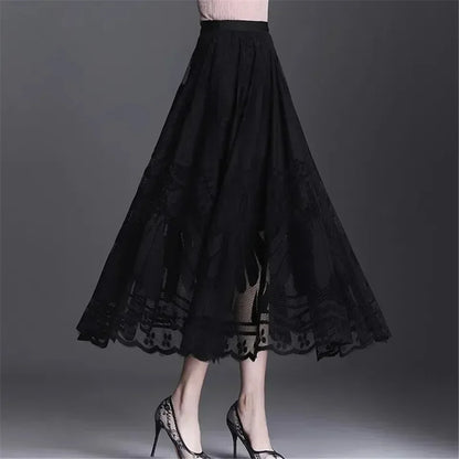 New Elegant Skirt Autumn Fashion A-line Winter Mid-length Women’s High-waisted Gothic Mujer Faldas