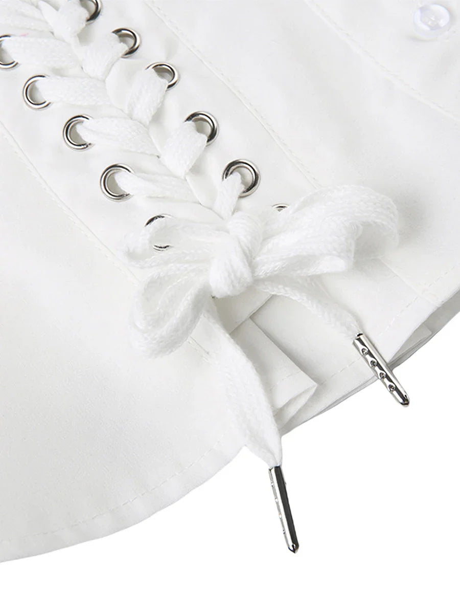 Lace Trim Tie-Front Corset