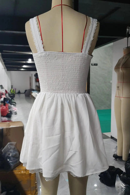 Sleeveless Square Neck A-Line Mini Dress with Tie-Up