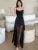 Sexy Black Dresses for Women Summer New Spaghetti Strap Mesh Patchwork Slim Evening Party Dress Prom Robe French Vestidos Mujer