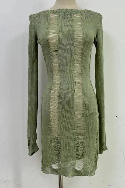 Backless Long Sleeve Round Neck Mini Dress
