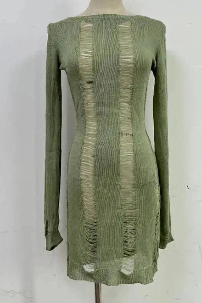 Backless Long Sleeve Round Neck Mini Dress