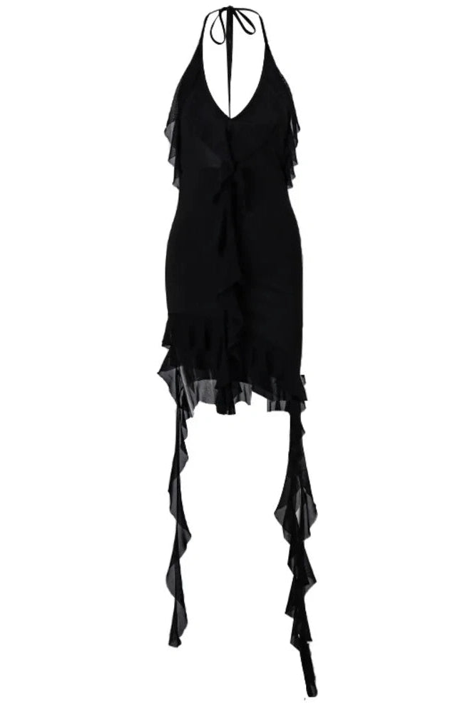 Pleated Irregular Bodycon Mini Dress with Deep V-Neck
