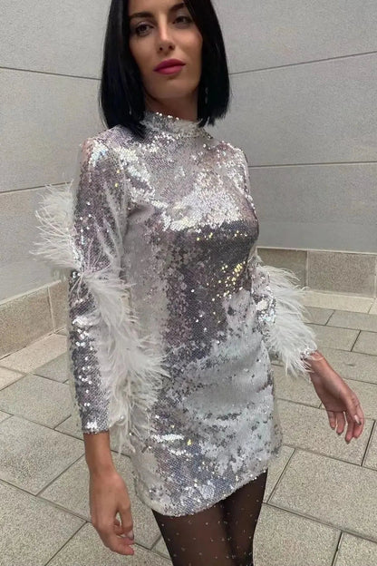 Elegant Slim Fit Mini Dress with Long Sleeves