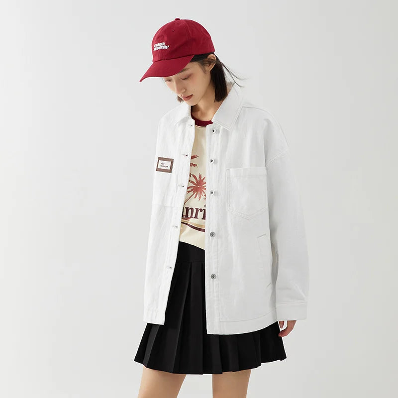 Denim Jacket Women Mid-Length Lapel Fashion Autumn Loose Pure Cotton Jacquard Minority Jacket
