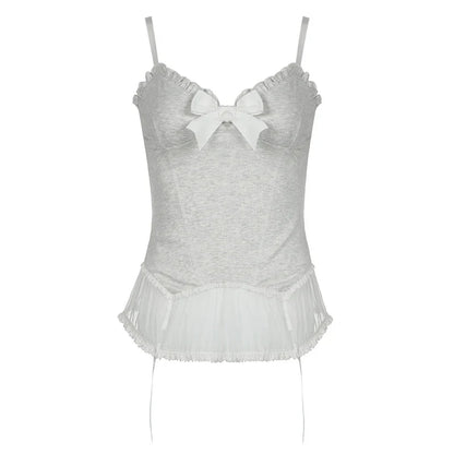 Voguable  Y2K Lace Ruffles Crop Top Coquette Aesthetic Bow Milkmaid Corset Cute Japanese Lolita Style Camis Fairy Vest