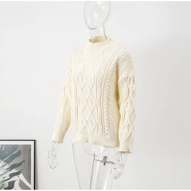 Thick Twisted Sweater Women Autumn Long Sleeve O-neck Female Knitted Pullover Solid Casual Loose Lady Kintwear Tops