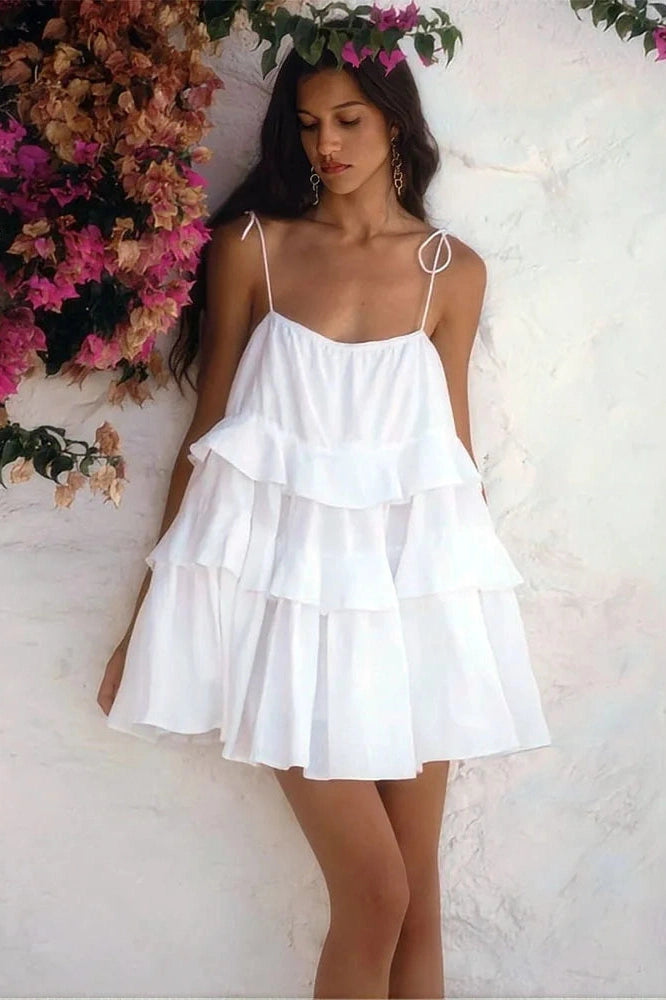 Sleeveless A-Line Backless High Waist Mini Dress with Straps