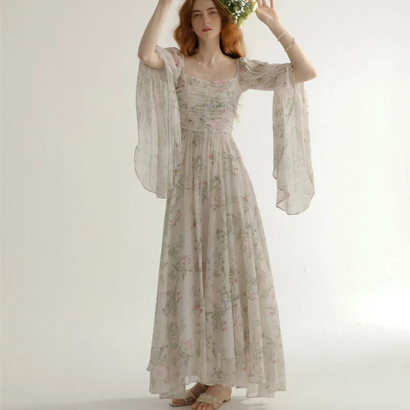 French Vintage Princess Long Dresses Women  Autumn New A-line Elegant Casual Evening Party Dress One Piece Vestidos Mujer