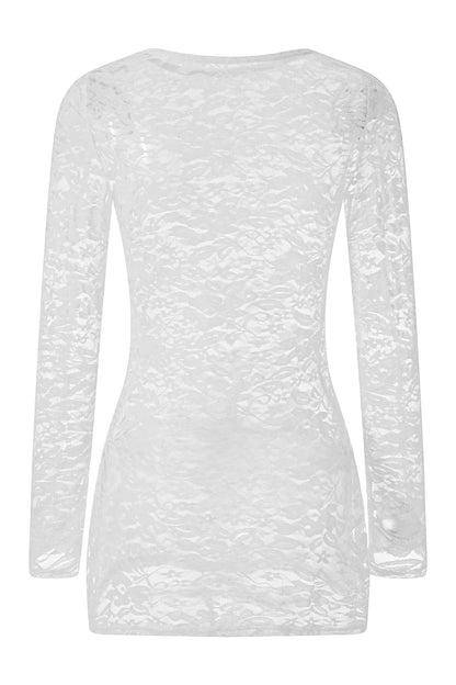 Sheer Lace Long Sleeve Bodycon Mini Dress