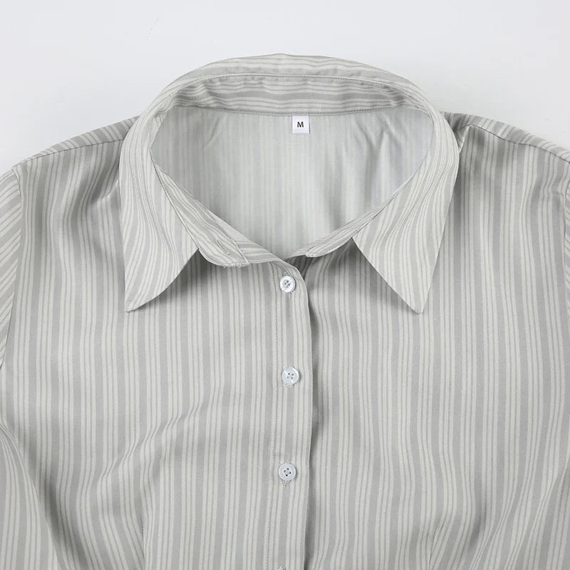 Voguable Striped Blouses Office Ladies Y2K Aesthetic Vintage Buttons Up Lapel Collar Shirts Korean Casual Tops