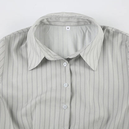 Voguable Striped Blouses Office Ladies Y2K Aesthetic Vintage Buttons Up Lapel Collar Shirts Korean Casual Tops