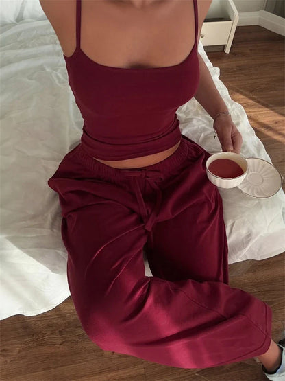 Sleeveless Backless Wide Two Piece Pants Set