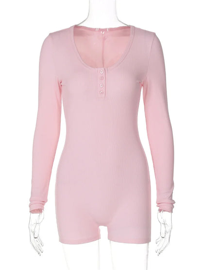 Skinny Ribbed Summer Yoga Jumpsuit Female Rompers Long Sleeve High Waist Solid Bodysuit Streetwear Women’s Fashion Rompers