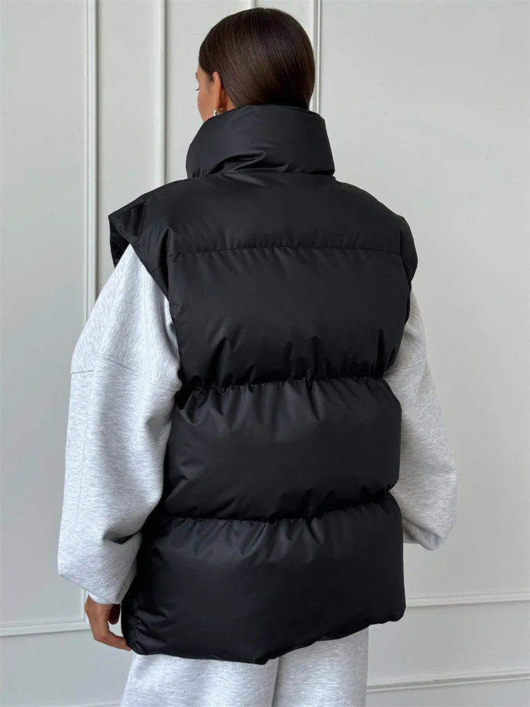 Casual Loose Sleeveless Jackets Parkas Female Winter  New Streetwear Outwear For Women Lapel Tank Top Patchwork Coat